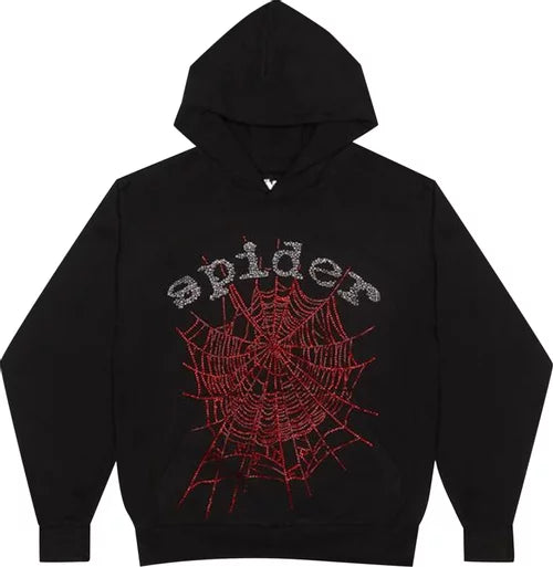 Sp5der OG Rhinestone Logo Hoodie Black
