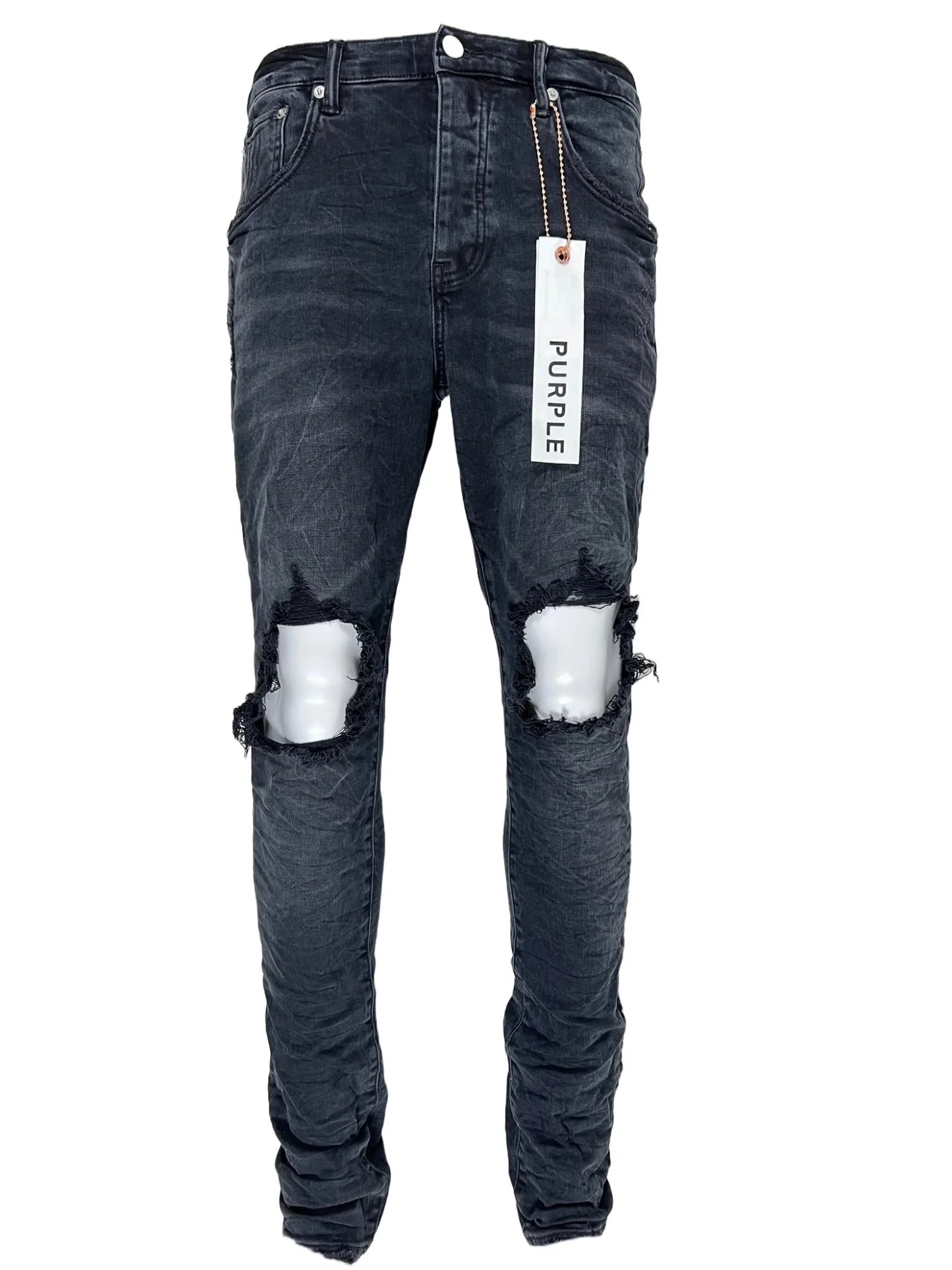 Purple Jeans White Stained Slim Straight Washed Black