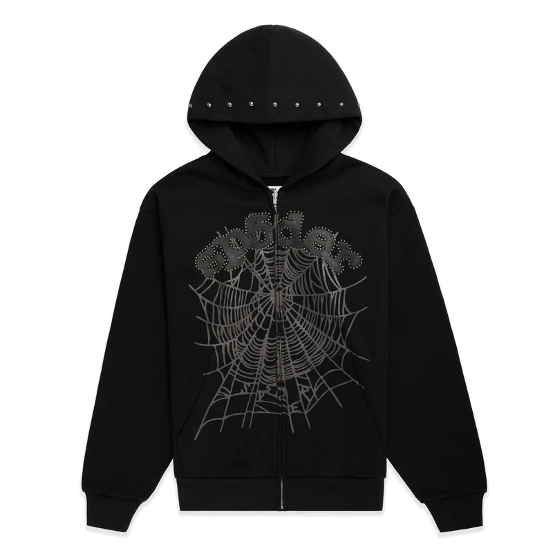 Sp5der OG Web Studed Zip Hoodie (Black)
