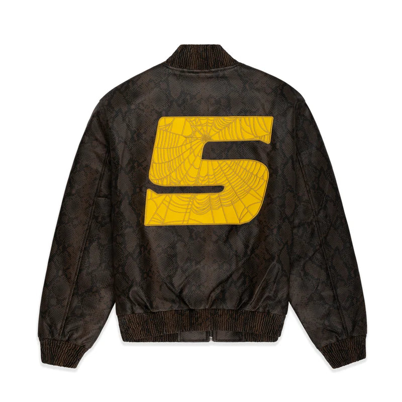 Sp5der Snake Leather Varsity Bomber Jacket