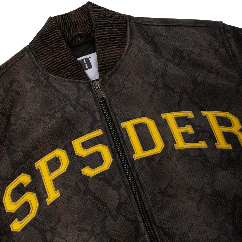 Sp5der Snake Leather Varsity Bomber Jacket