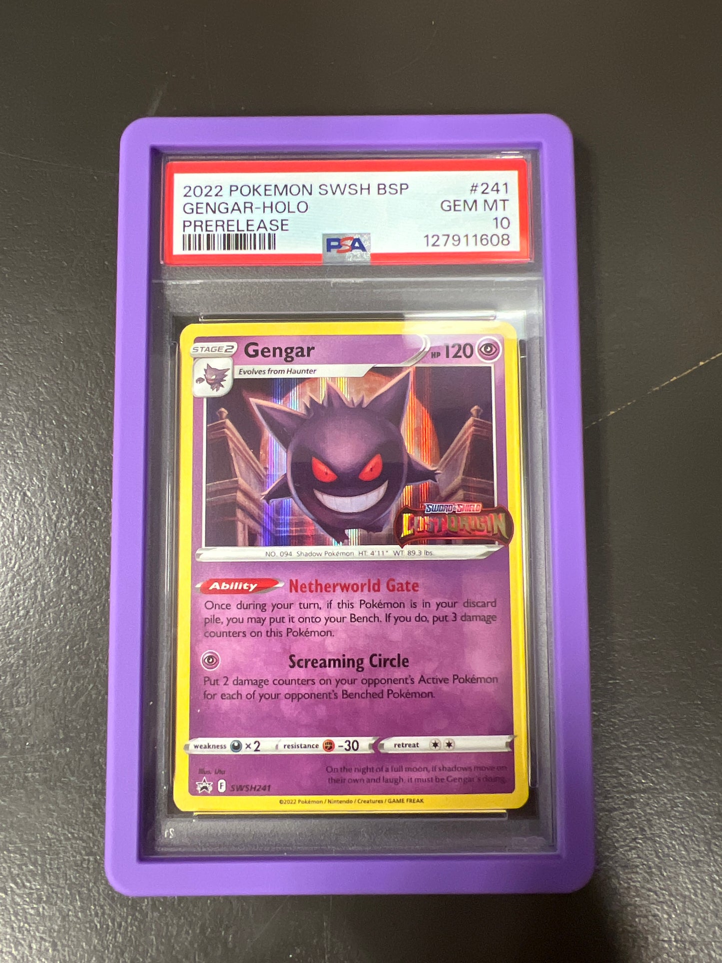 PSA 10 2022 Pokémon SWSH BSP Gengar Holo Prerelease Stamped