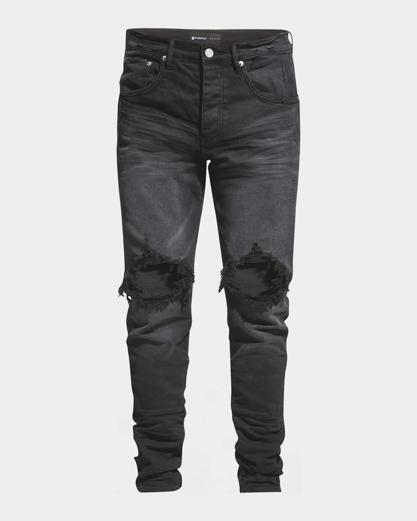 Purple Jeans Slim Straight Ripped Washed Black
