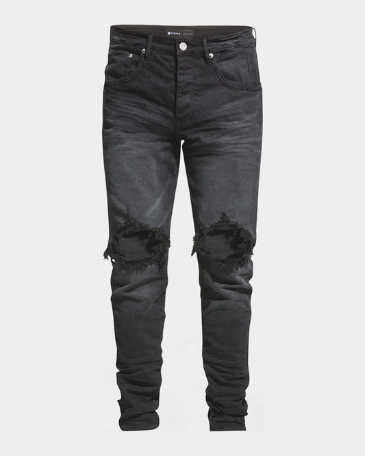 Purple Jeans Slim Straight Ripped Washed Black