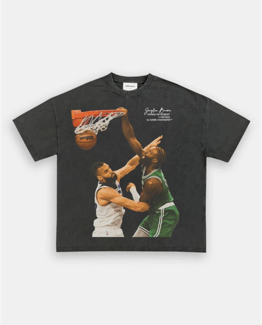 Game Changer Jaylen Brown Dunks On Gobert Tee Washed Black