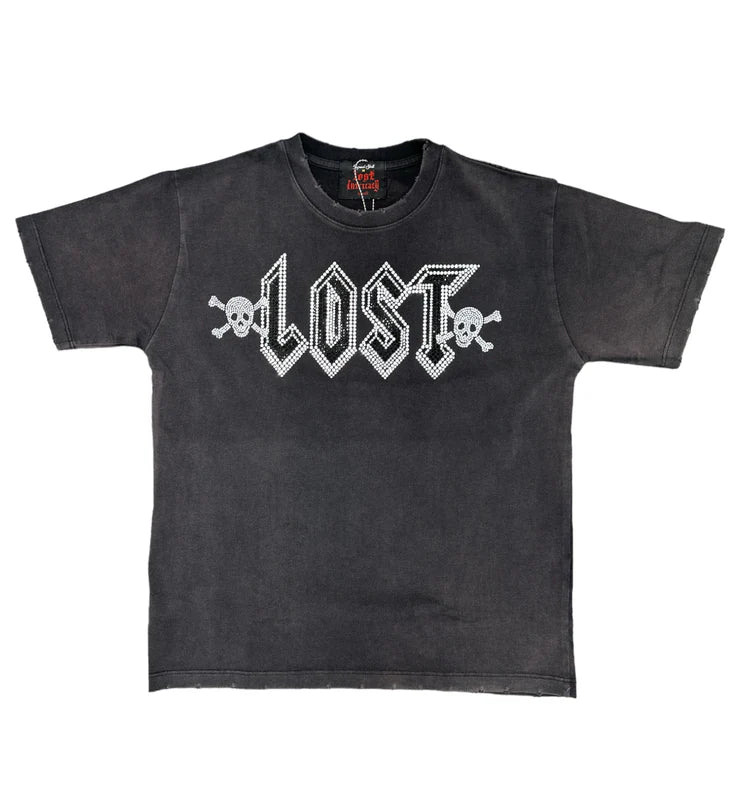 LOST INTRICACY "BLACK WASHED" RHINESTONE T-SHIRT