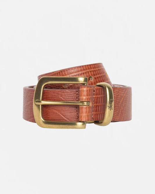 Stussy Lizard Texture Underlay Belt Cognac