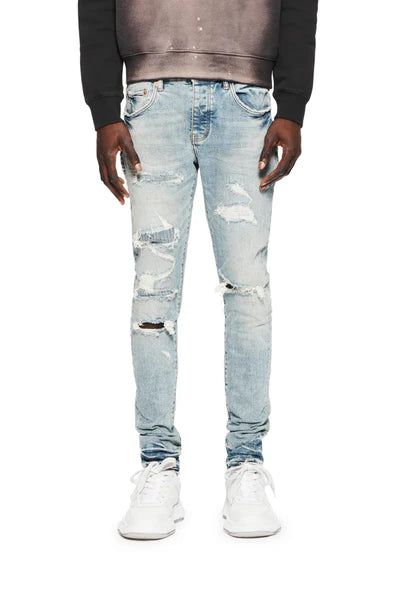 Purple Jeans Slim Straight Ripped White Spotted Paint