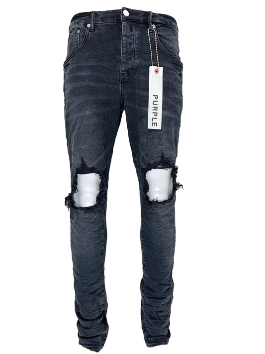 Purple Jeans White Stained Slim Straight Washed Black