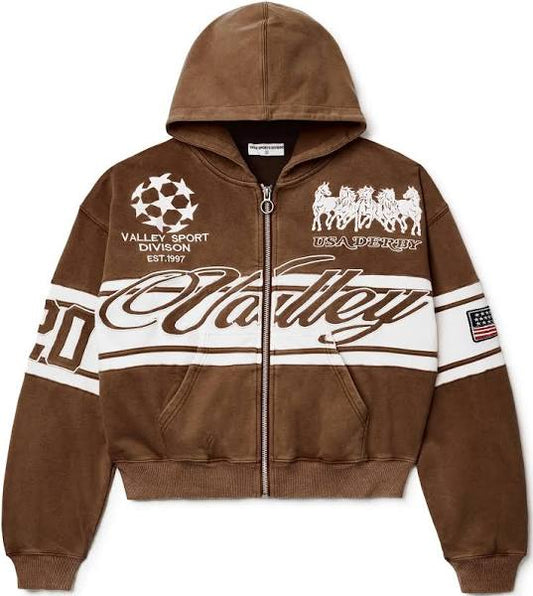 Vale Forever Cursive Brown Zip Up Hoodie
