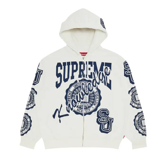 Supreme Knowledge Reigns Zip Up Hooded Sweatshirt 'White'