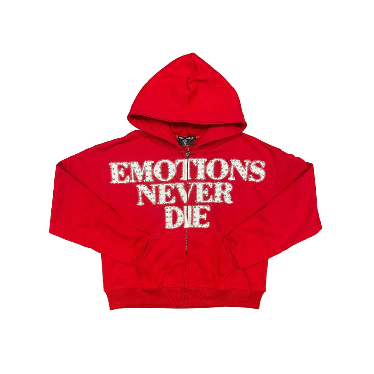 Mixed Emotions Never Die Rhinestone Red Zip Up Hoodie