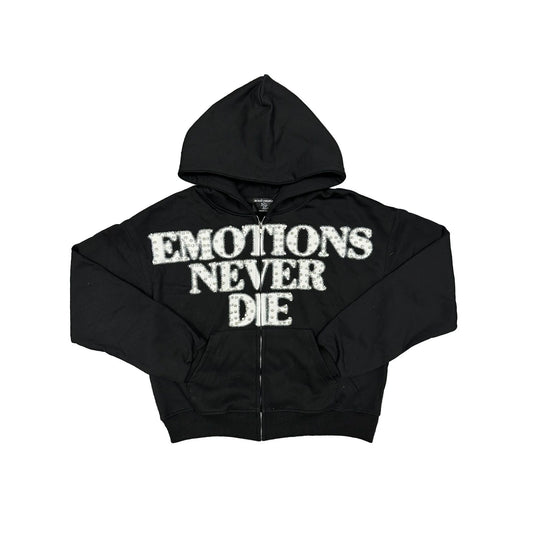 Mixed Emotions Never Die Rhinestone Black Zip Up Hoodie