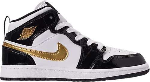 Jordan 1 Mid Patent Black White Gold (PS)