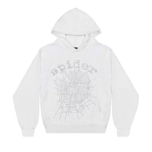 Sp5der OG Rhinestone Logo Hoodie White